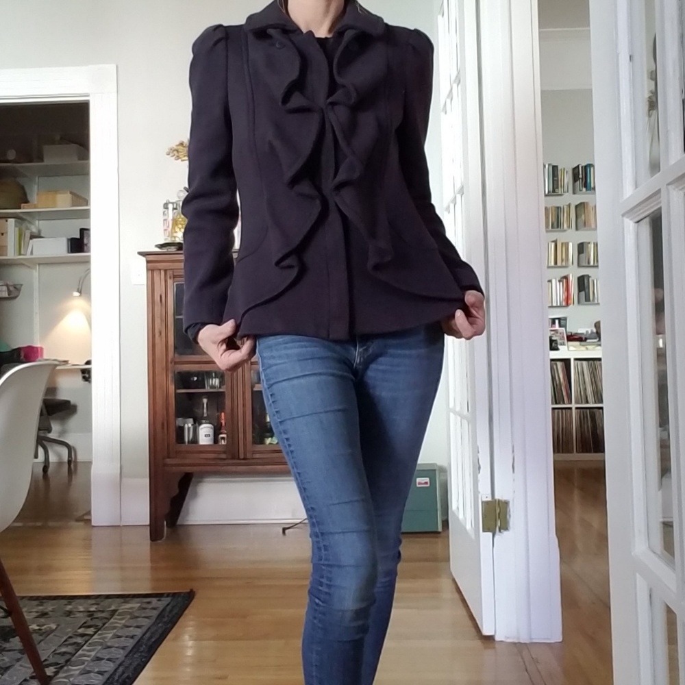 INC Navy Ruffled Jacket